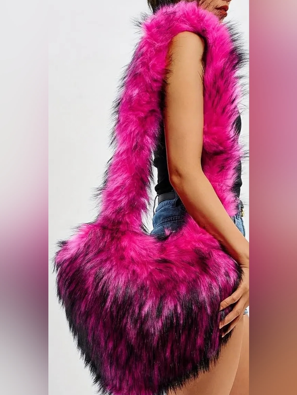 Plush Fuchsia Faux Fur Shoulder Bag - Stylish Women’s Handbag